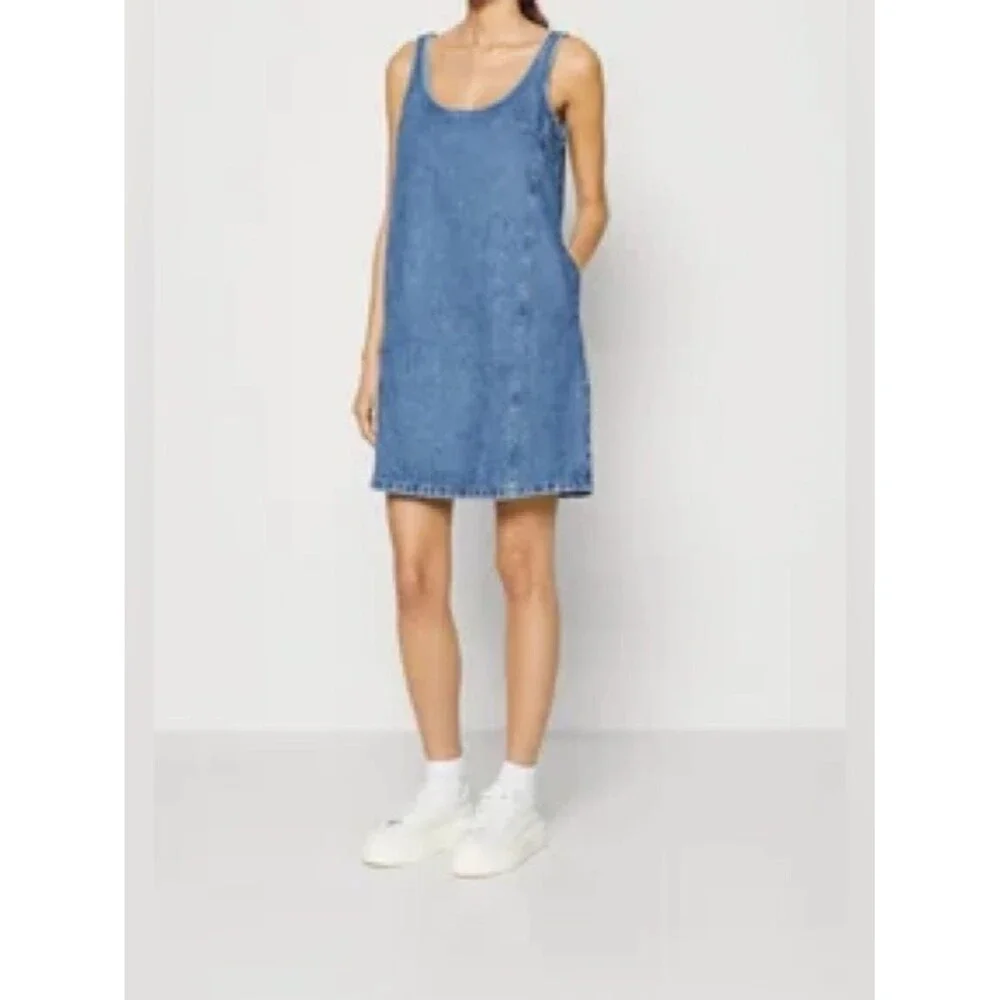 GAP Indigo Blue Denim Scoop Tank Dress Pockets Jumper Size 14 Petite - Picture 10 of 10
